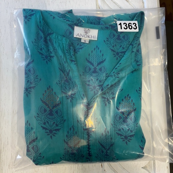 Anokhi Tunic Shirt Blouse Turquoise Blue Teal S - Picture 7 of 7